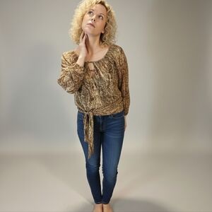 BCBGMaxAzria Metallic Gold and Brown Blouse